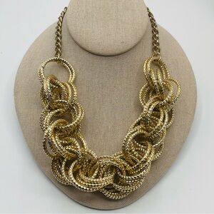 Chunky Woven Textured Gold Tone Link Necklace by NY Statement Piece